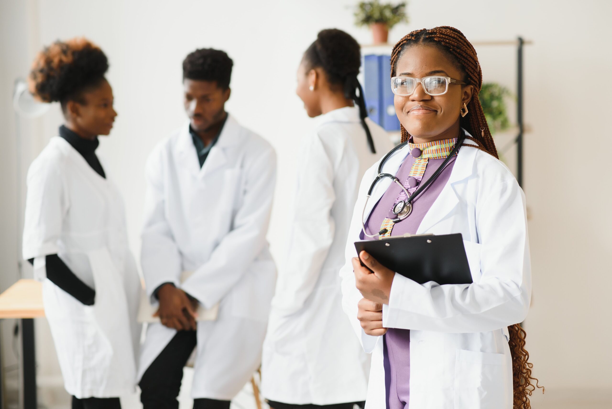 group of professionals medical workers working together.